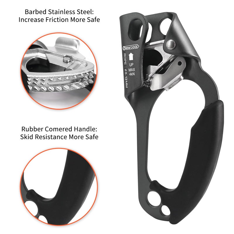 نيودوار NewDoar اليد اليمنى الصاعد تسلق الصخور شجرة Arborist Rappelling Gear Equipment CE معتمد حبل المشبك لحبل 8 ~ 13 مم (اليد اليمنى رمادي) - Image 5